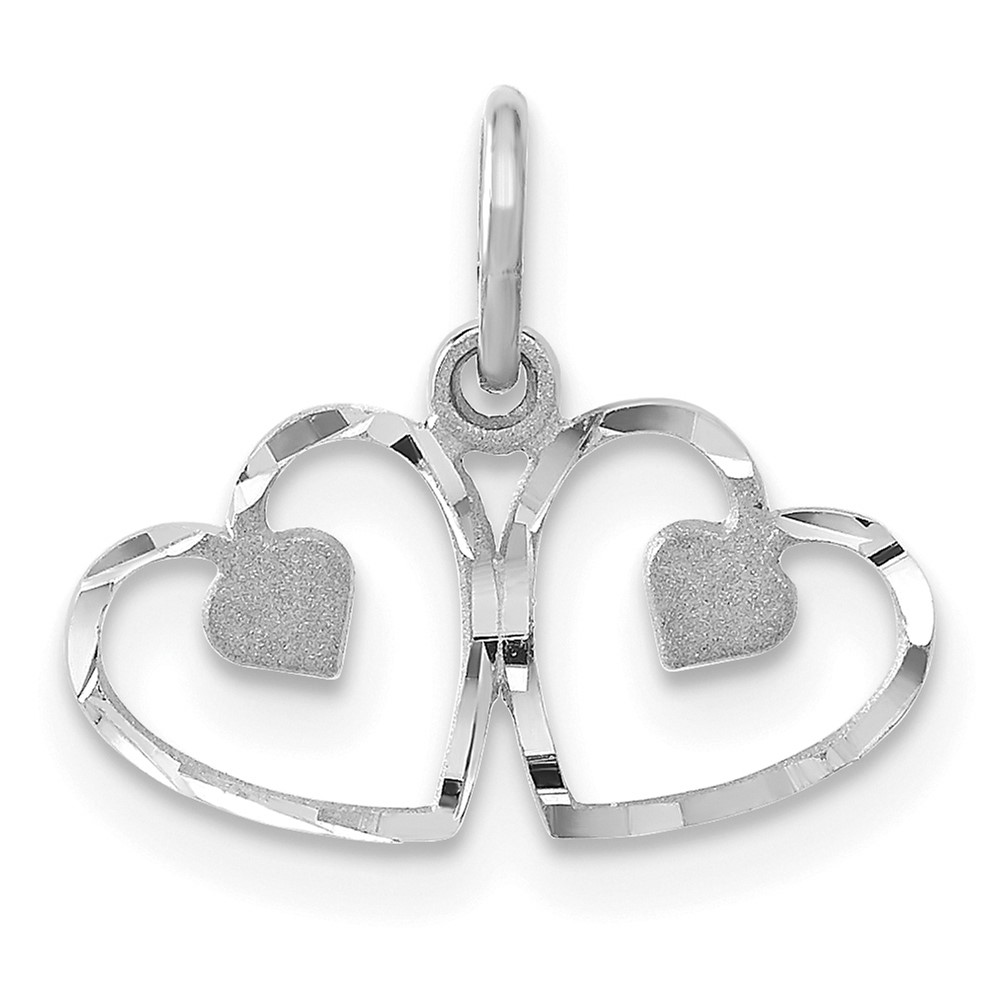 14k White Gold Satin Double Heart Charm