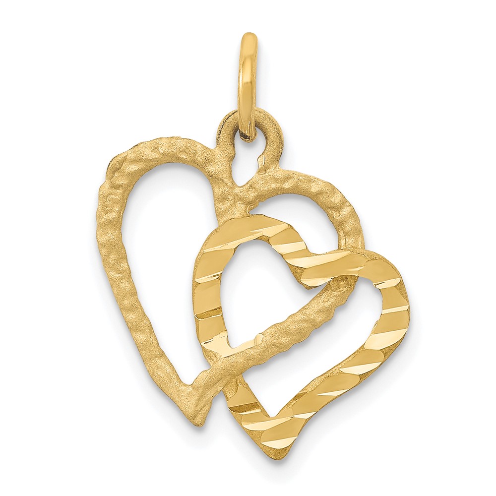 14k Yellow Gold Double Textured Heart Charm