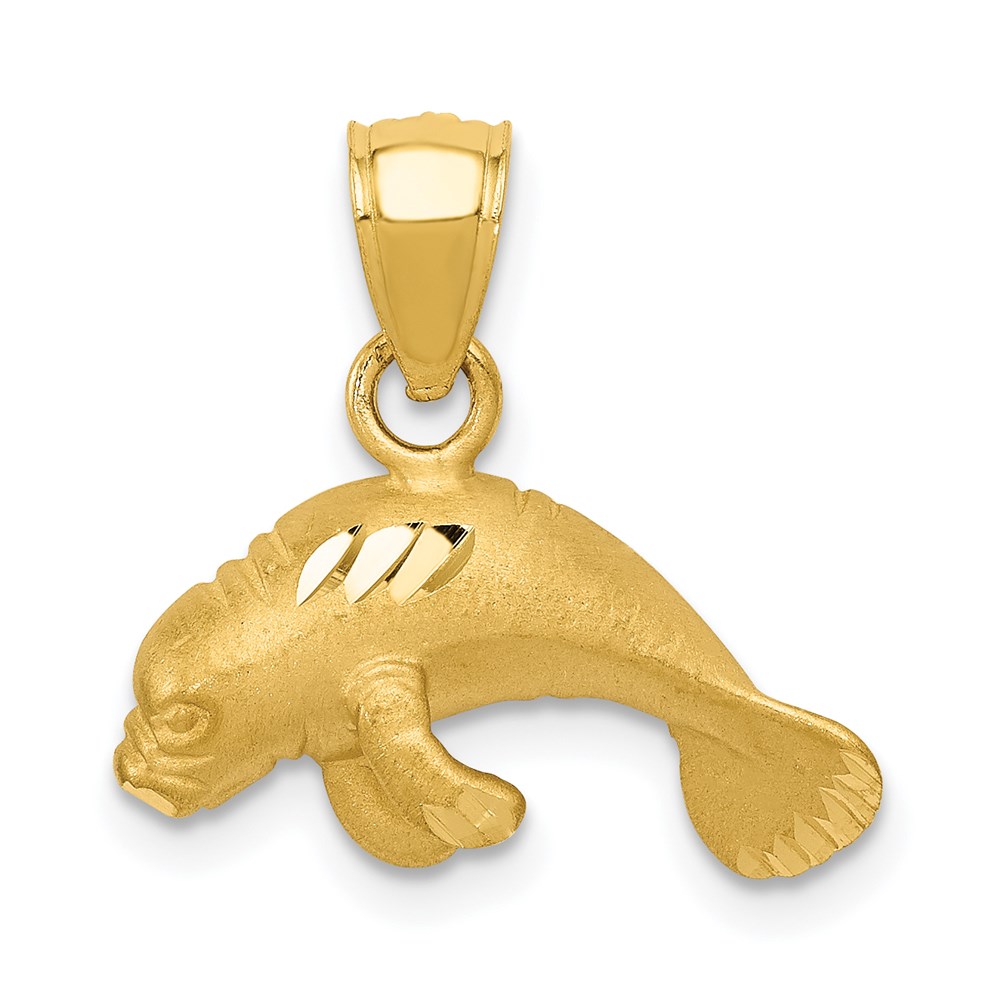 14k Yellow Gold Satin and Diamond Cut Manatee Calf Pendant