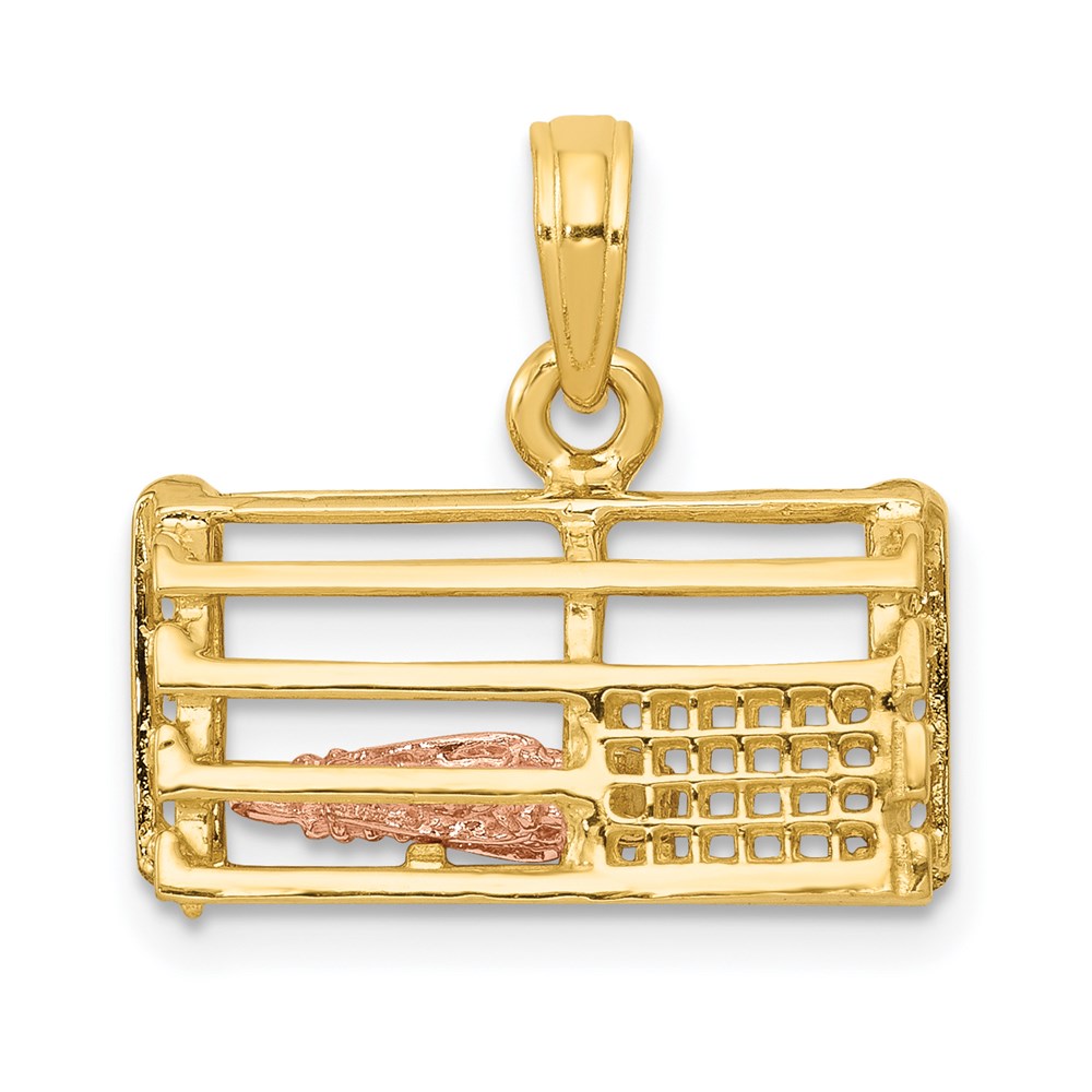 14k Two Tone Gold 3D Lobster Trap Pendant