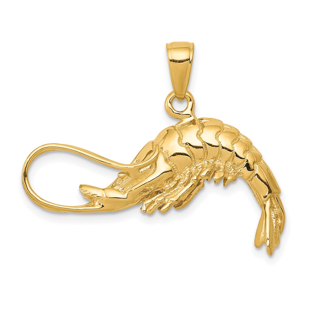 14k Yellow Gold 3 Dimensional Shrimp Pendant