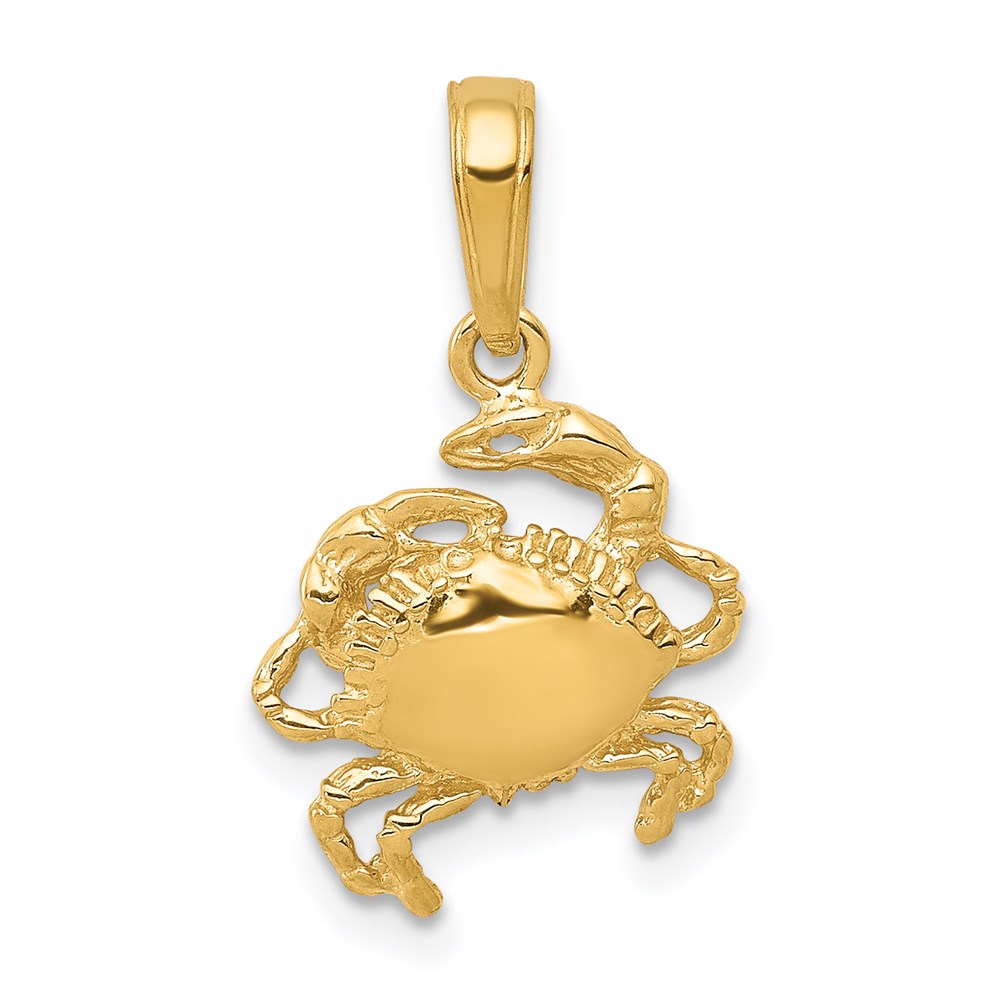 14k Yellow Gold Crab Pendant, 12 x 19mm