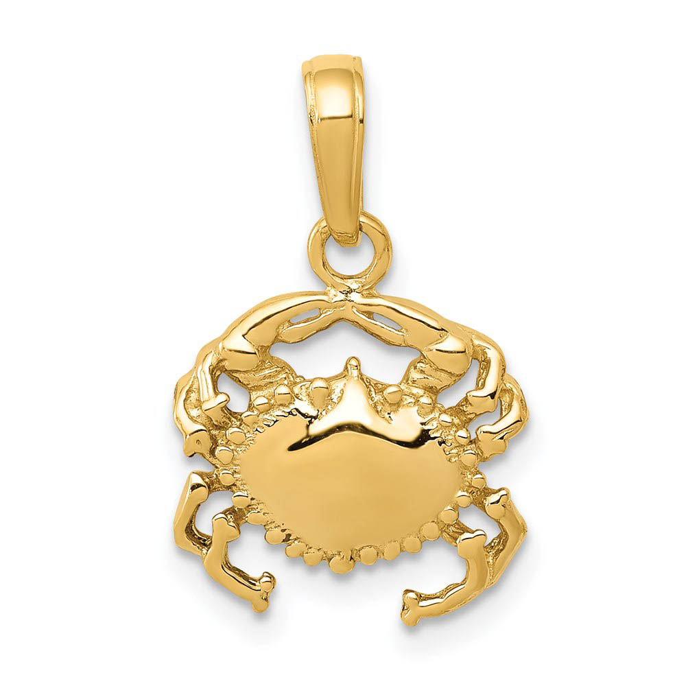 14k Yellow Gold Polished Crab Pendant, 12mm