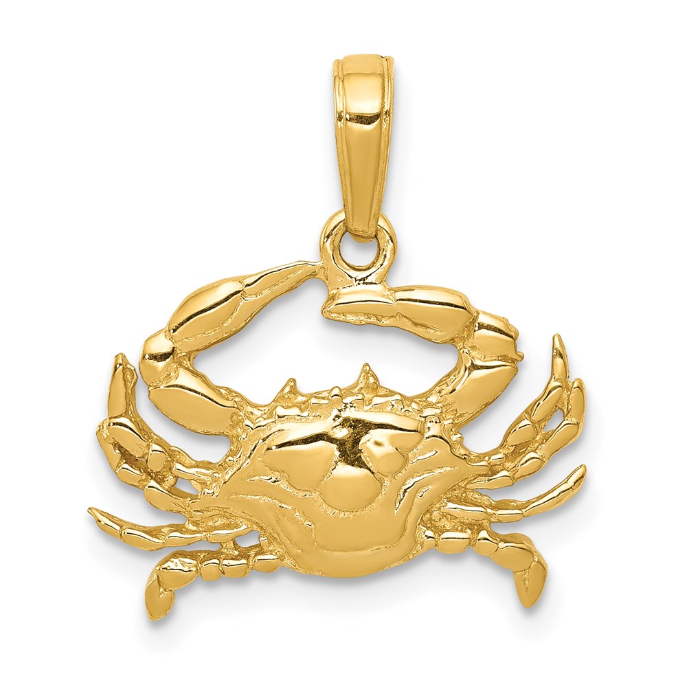 14k Yellow Gold 2D Blue Crab Pendant