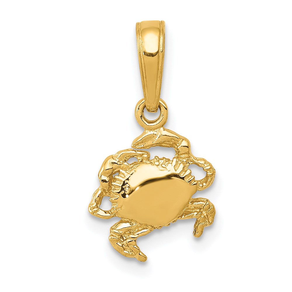 14k Yellow Gold Crab Pendant, 9mm