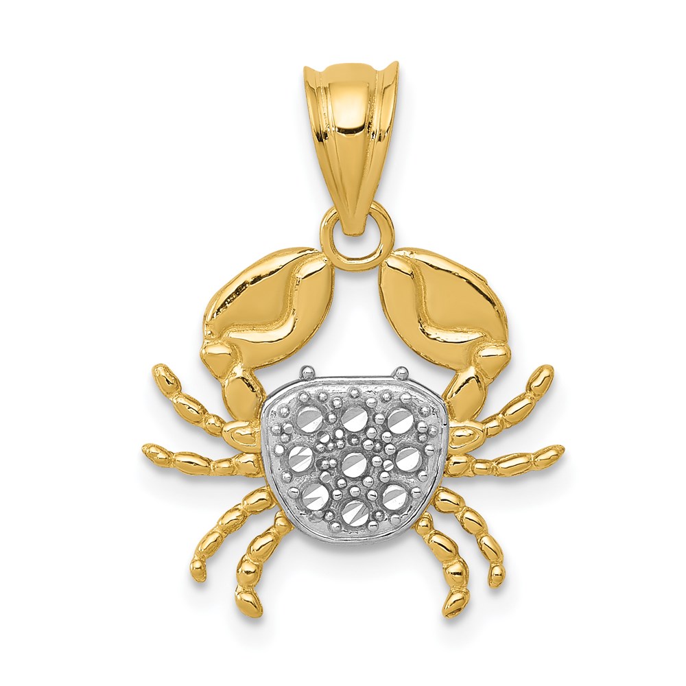 14k Yellow Gold and White Rhodium Diamond Cut Crab Pendant