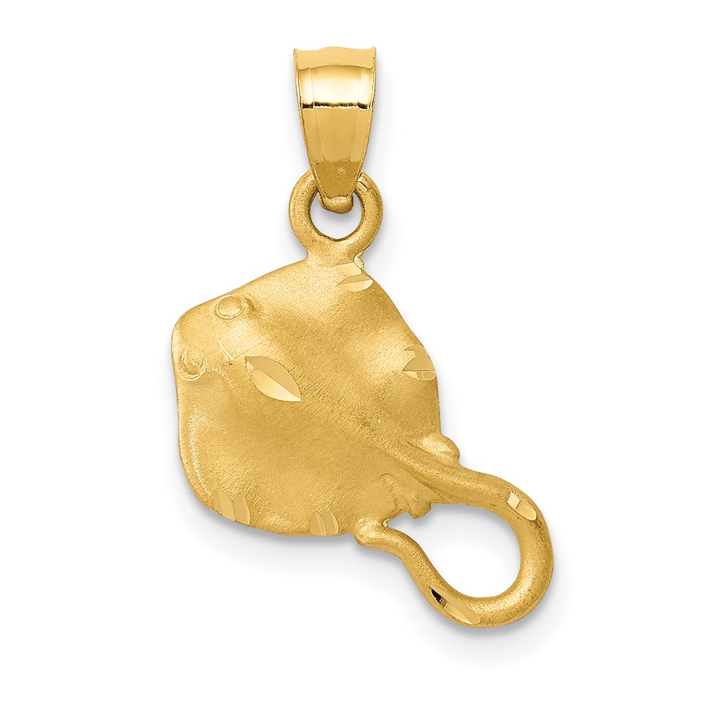 14k Yellow Gold Satin and Diamond Cut Textured Pendant