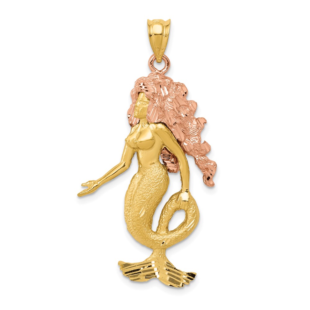 14k Yellow and Rose Gold, Two Tone Large Mermaid Pendant