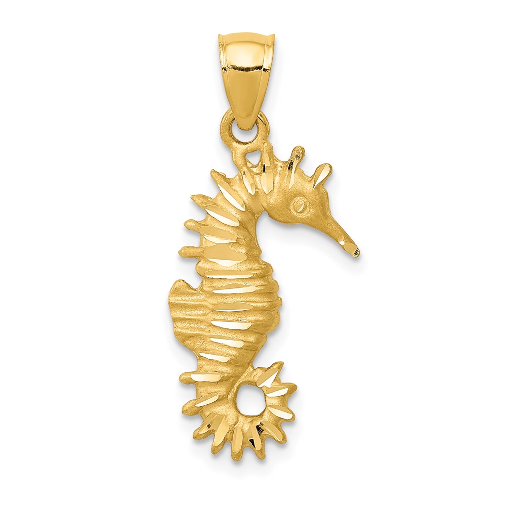 14k Yellow Gold Diamond Cut Satin Seahorse Pendant