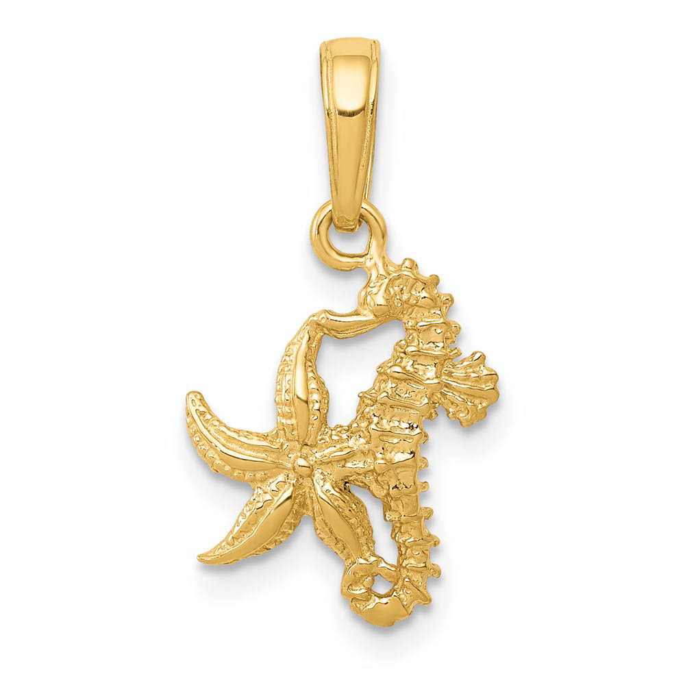 14k Yellow Gold Seahorse and Starfish Pendant