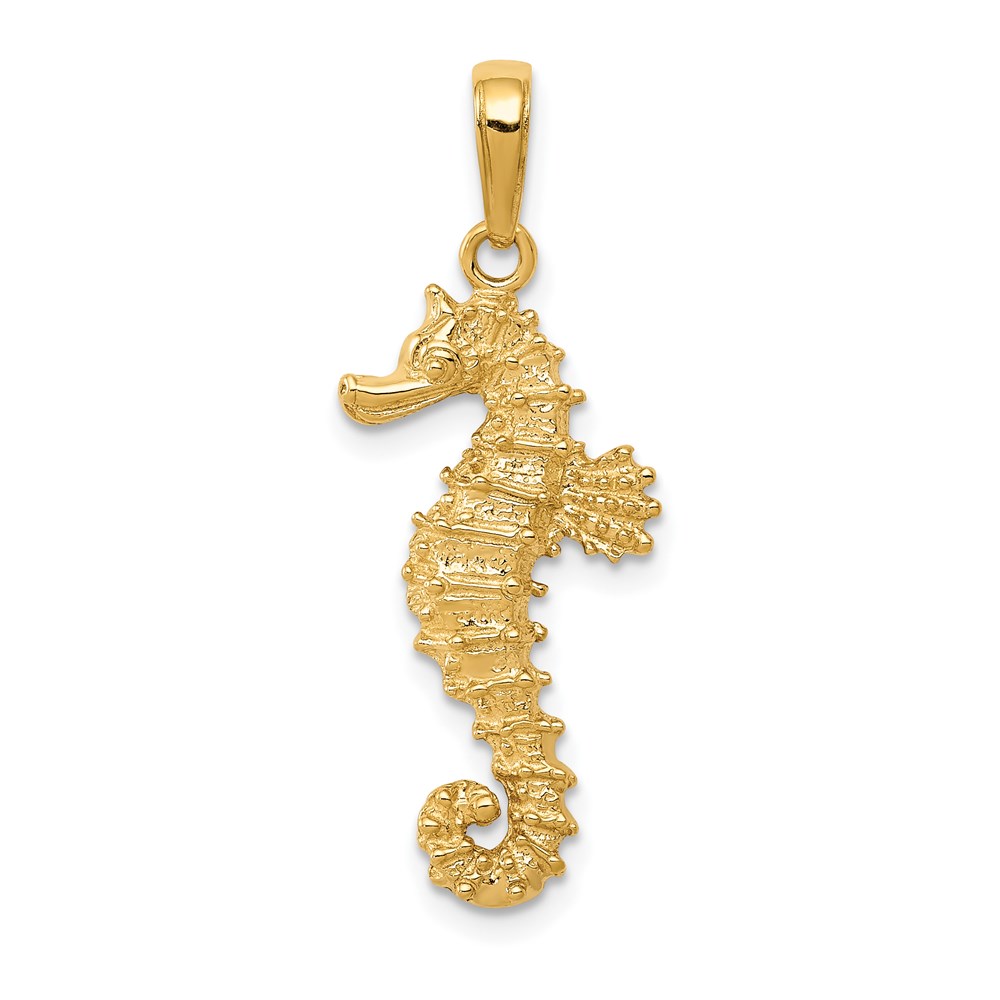 14k Yellow Gold 2D Textured Seahorse Pendant