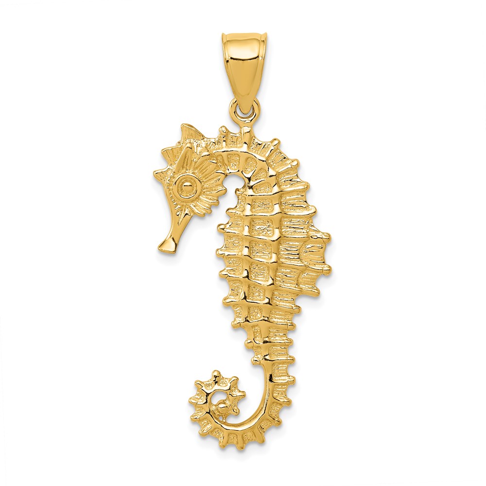 14k Yellow Gold Large Textured Seahorse Pendant