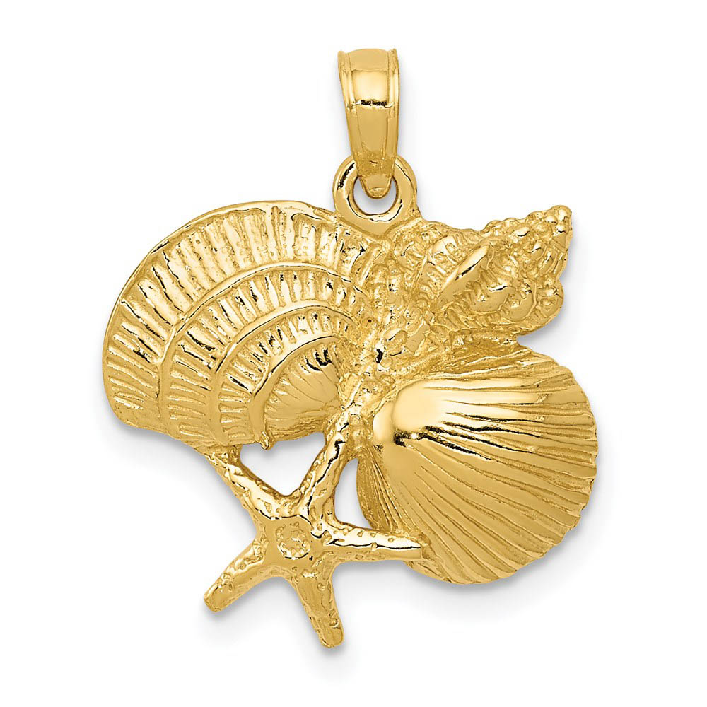 14k Yellow Gold Shell Cluster Pendant