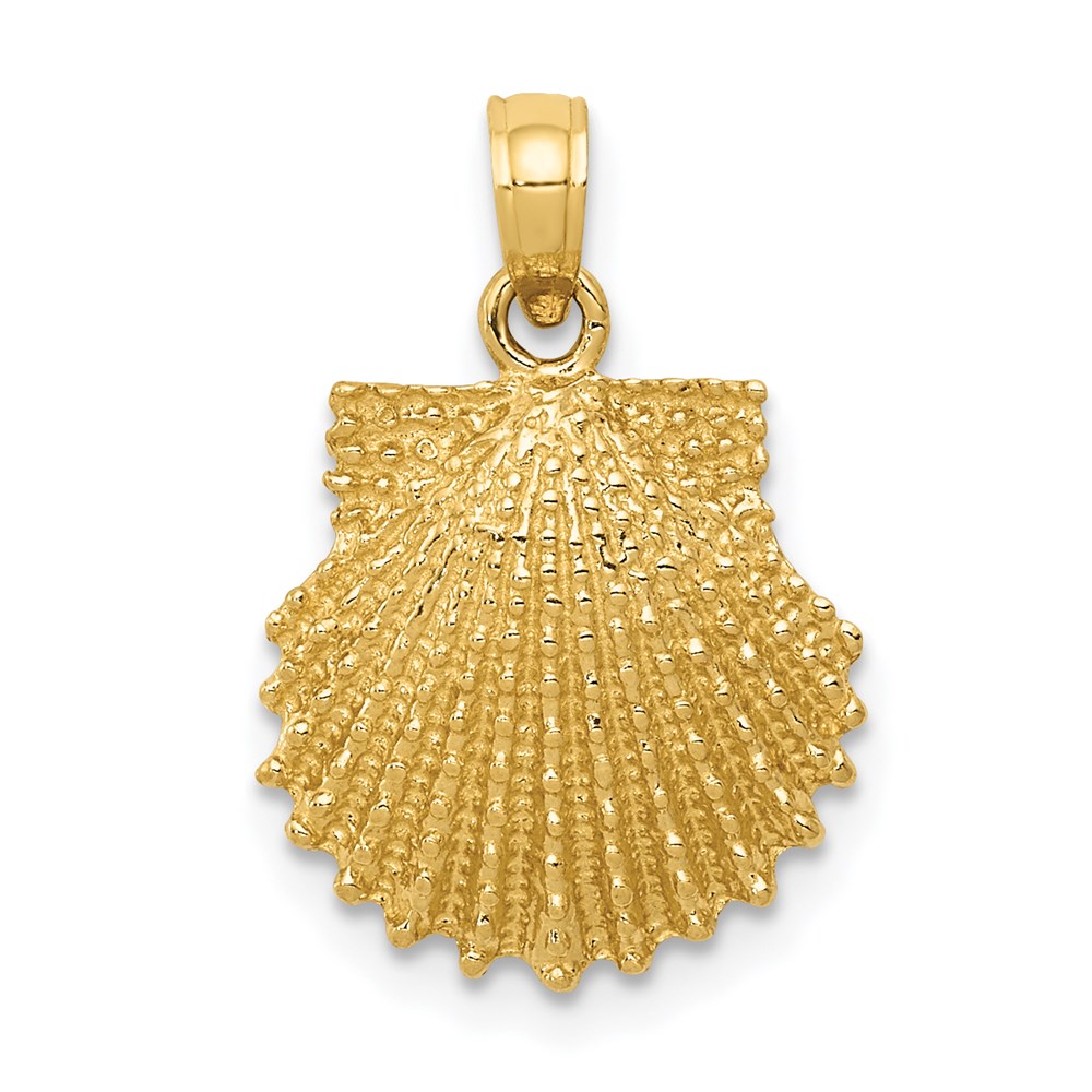 14k Yellow Gold Textured Scallop Shell Pendant, 13mm