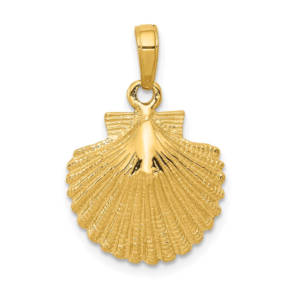 14k Yellow Gold Textured Scallop Shell Pendant, 16mm