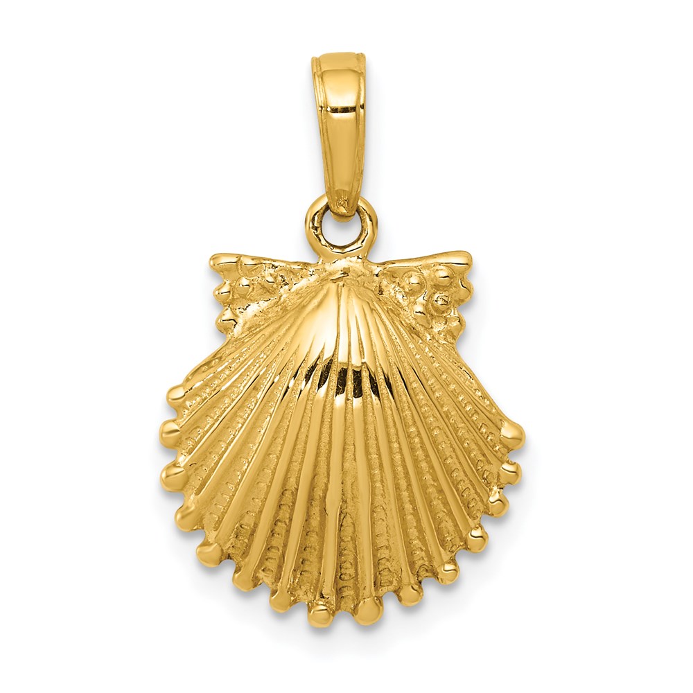 14k Yellow Gold Textured Scalloped Shell Pendant