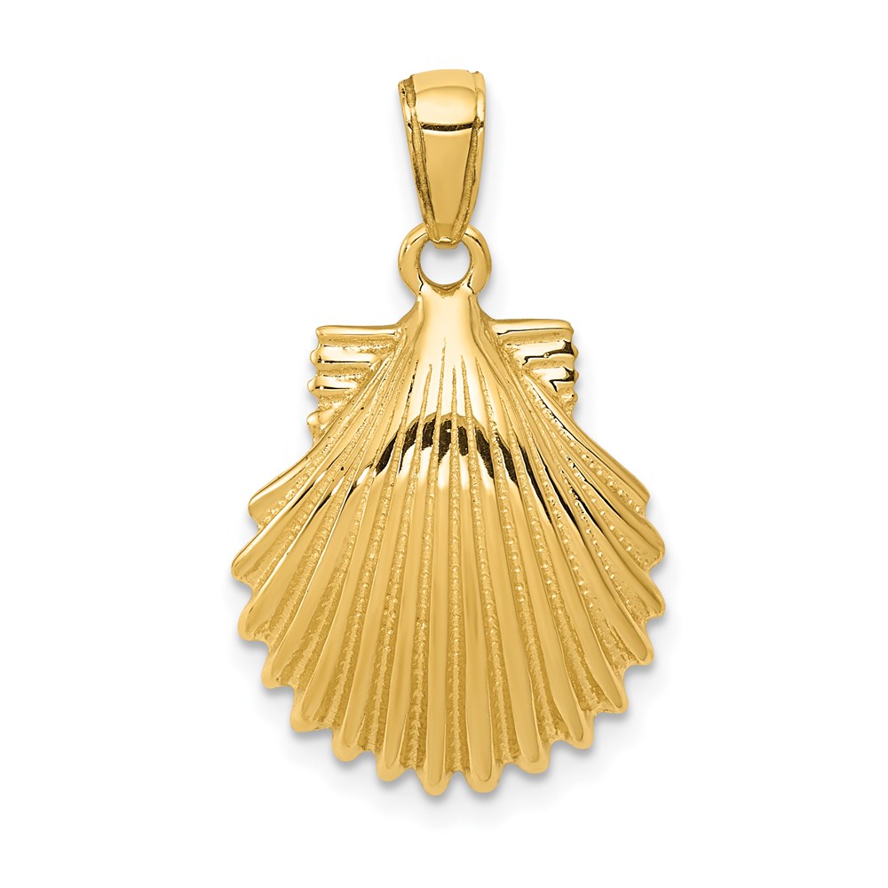 14k Yellow Gold Polished Scallop Shell Pendant, 25mm