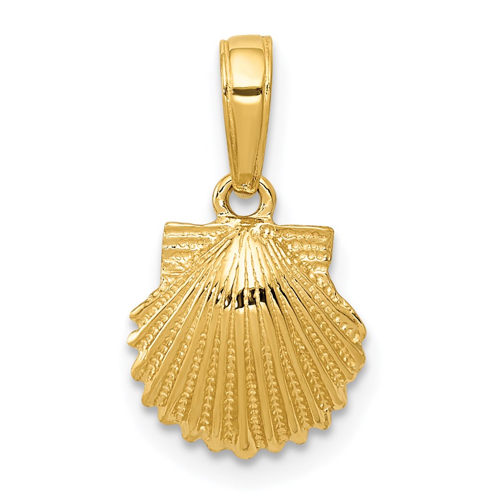 14k Yellow Gold Textured Scallop Shell Pendant, 10mm