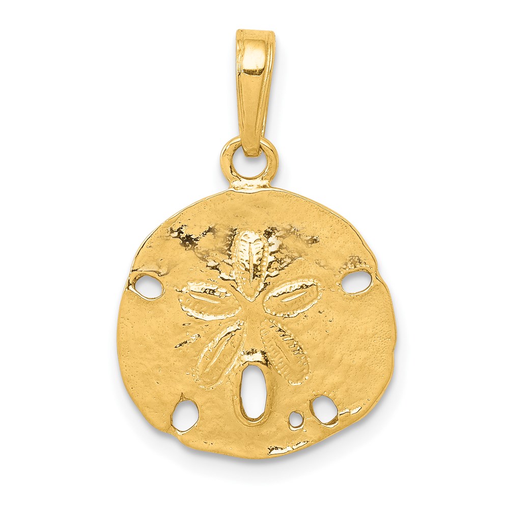 14k Yellow Gold Textured Sand Dollar Pendant, 15mm