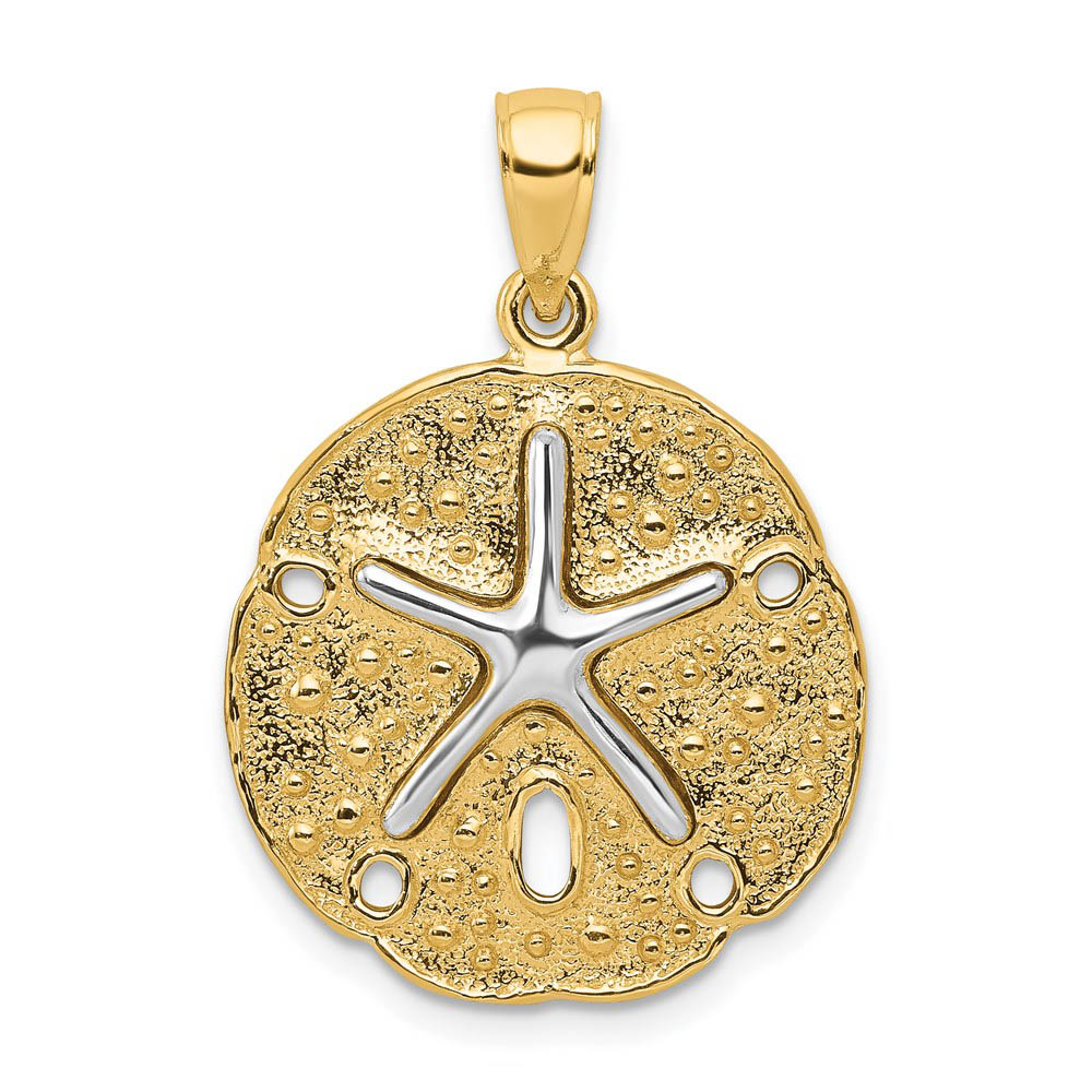 14k Two Tone Gold 20mm Sand Dollar and Starfish Pendant