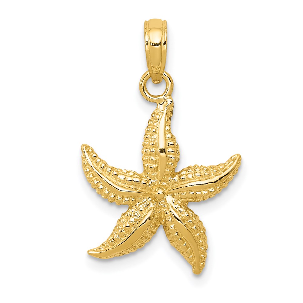 14k Yellow Gold 15mm Textured Sea Star Pendant