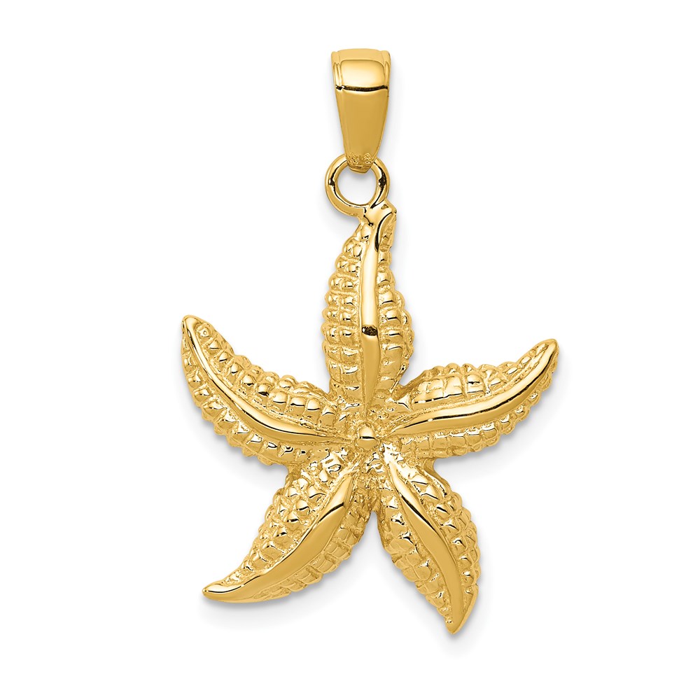 14k Yellow Gold Textured Sea Star Pendant, 20mm