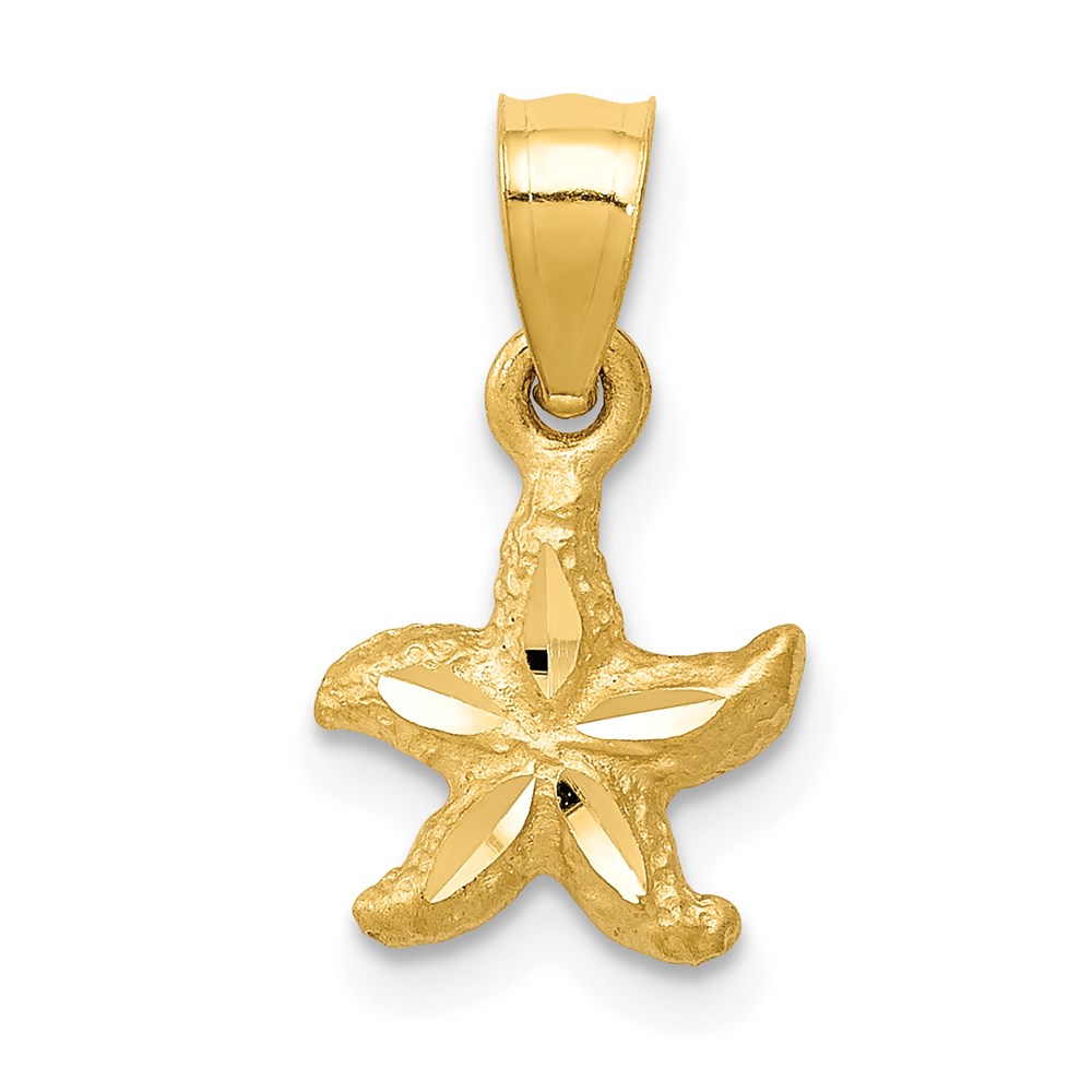 14k Yellow Gold Mini Diamond Cut Satin Starfish Pendant