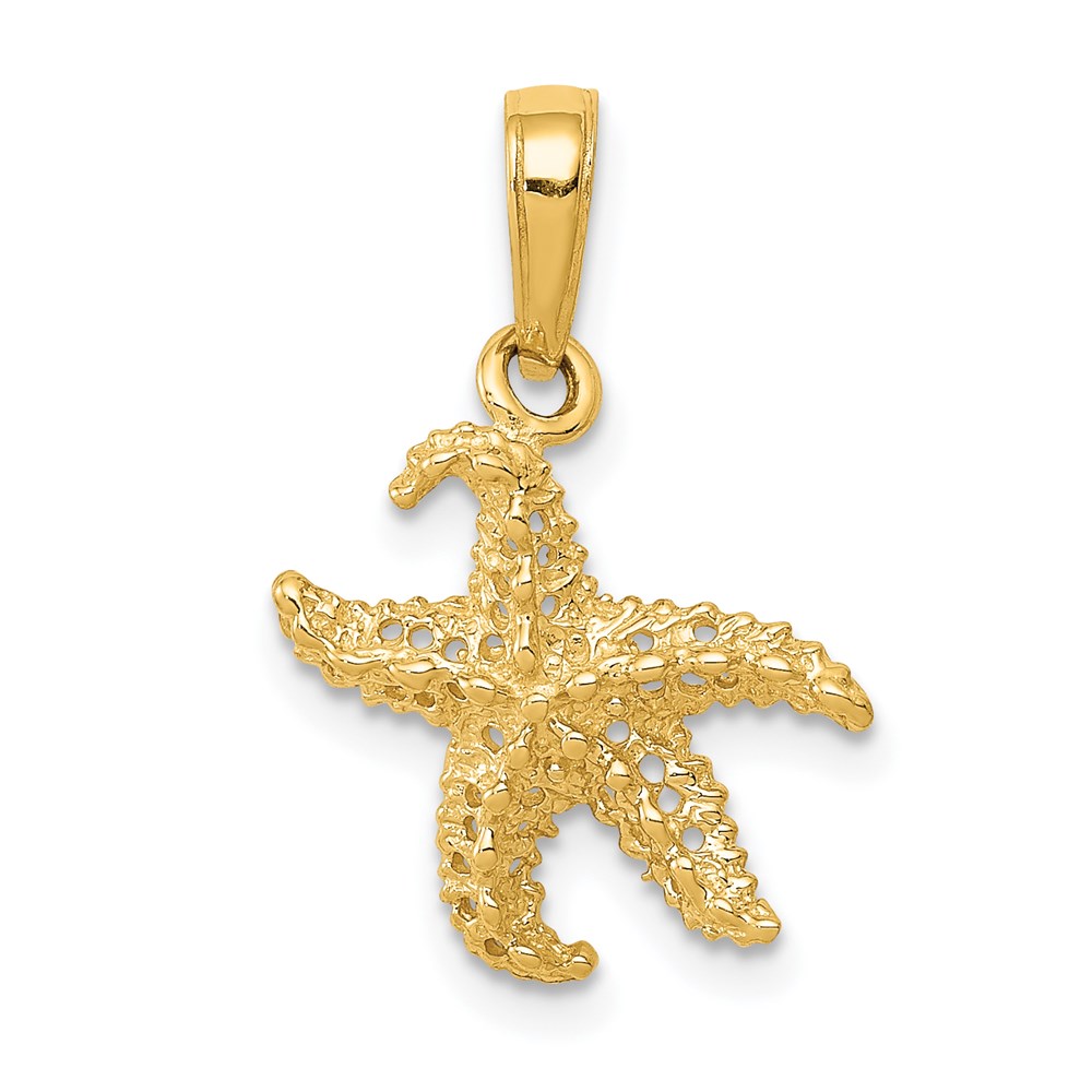 14k Yellow Gold 12mm Textured and Cutout Starfish Pendant