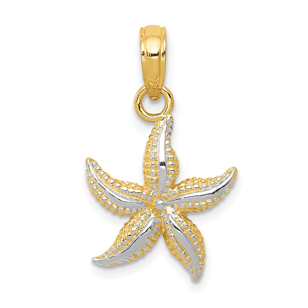 14k Yellow Gold and White Rhodium 12mm Two Tone Starfish Pendant