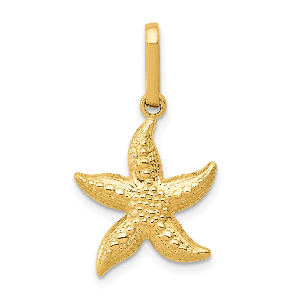 14k Yellow Gold 14mm Textured Hollow Starfish Pendant