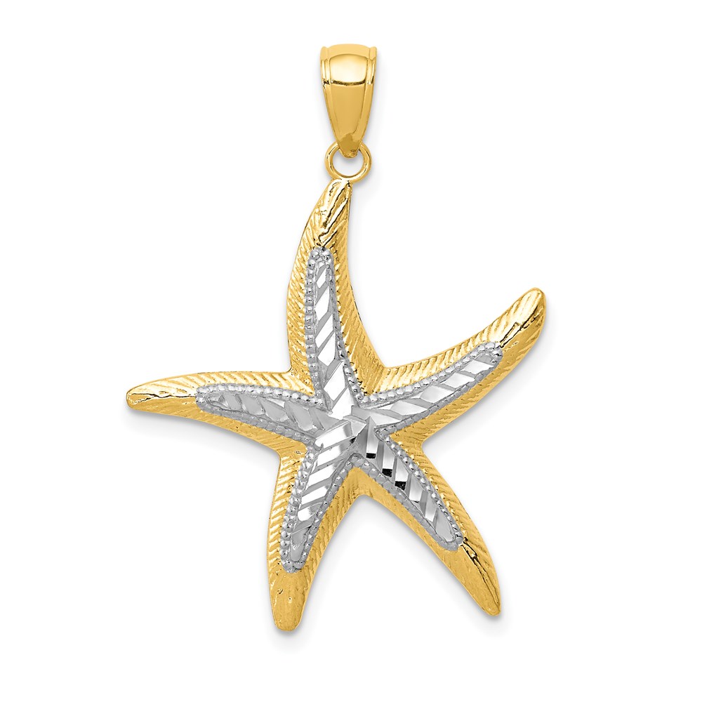 14k Yellow Gold and White Rhodium 25mm Two Tone Starfish Pendant