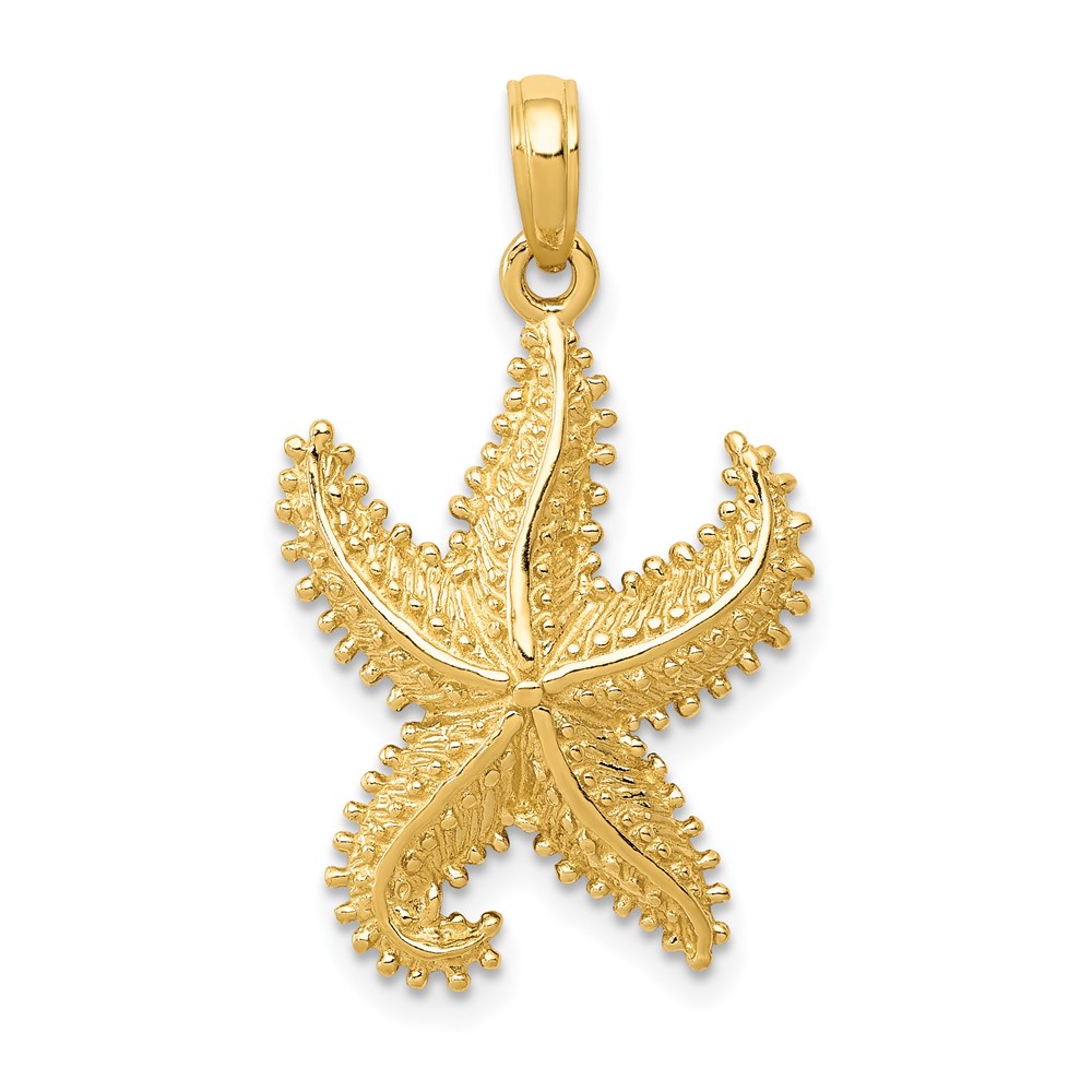 14k Yellow Gold 16mm Textured 2D Starfish Pendant