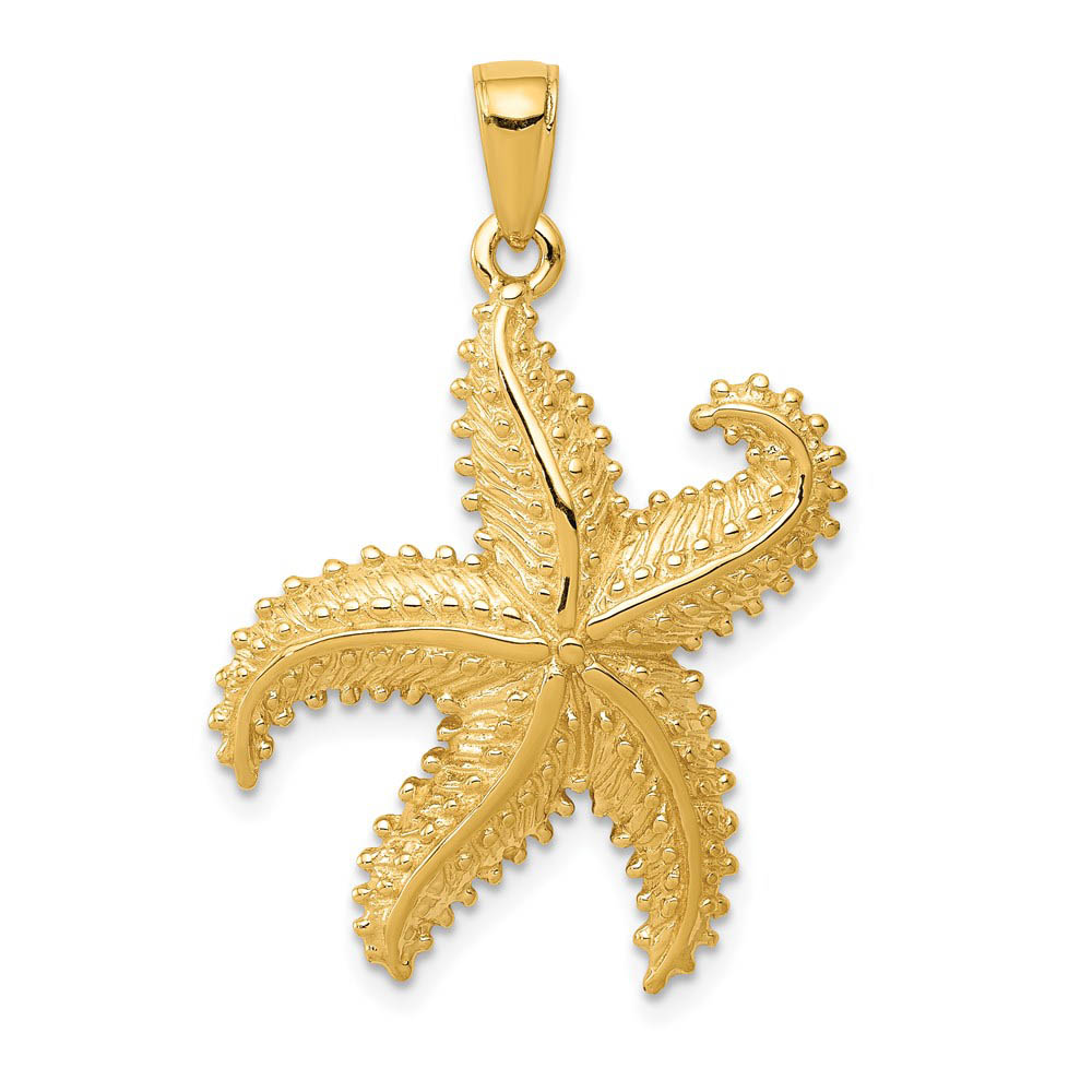 14k Yellow Gold 24mm Textured 2D Starfish Pendant