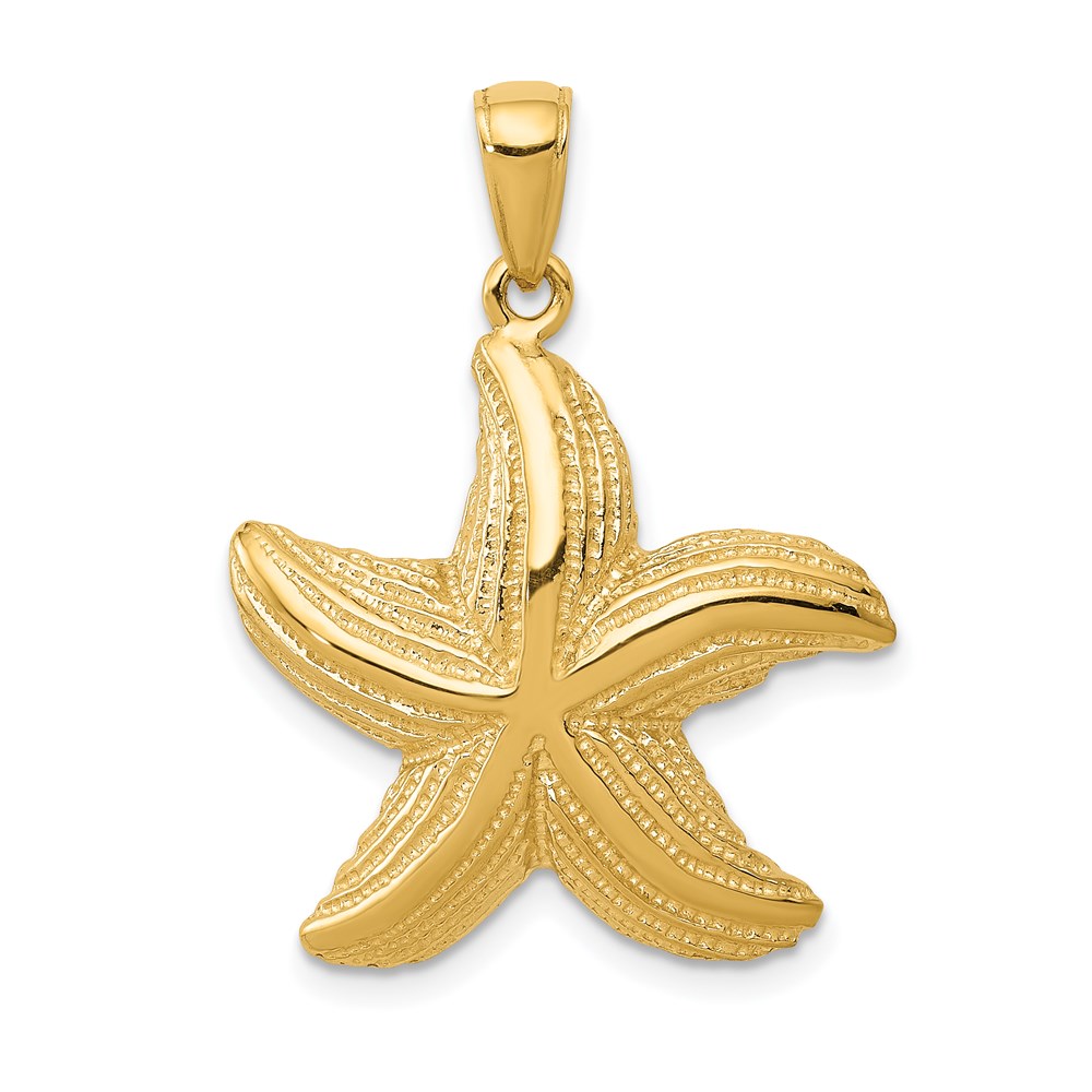 14k Yellow Gold 20mm Textured Sea Star Pendant