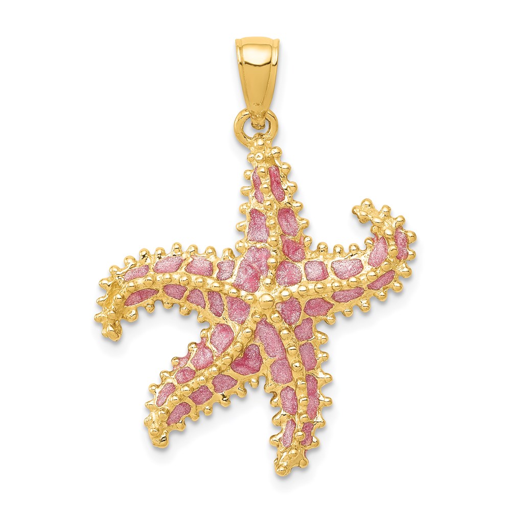 14k Yellow Gold Pink Enameled Starfish Pendant