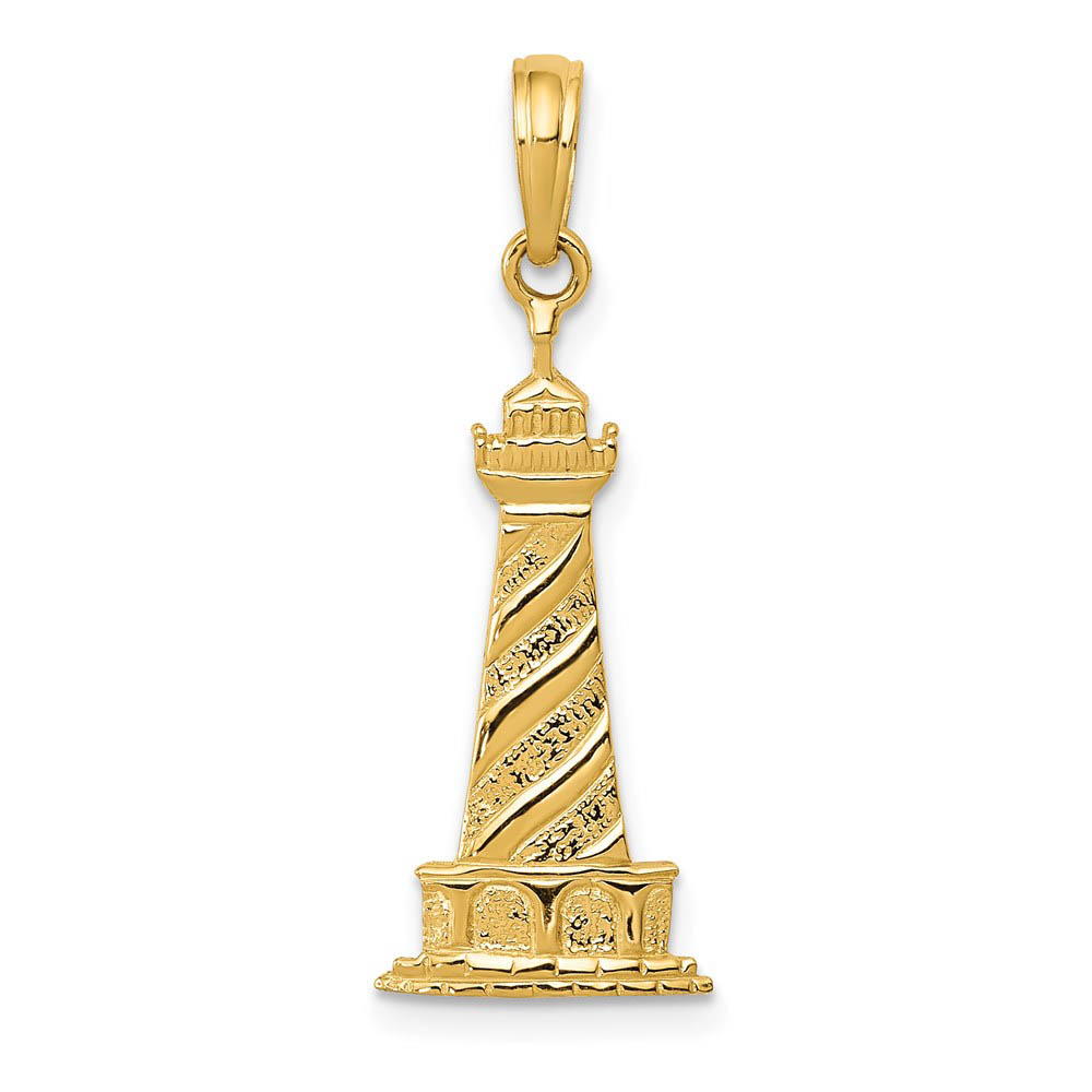 14k Yellow Gold Diagonal Stripe Lighthouse Pendant