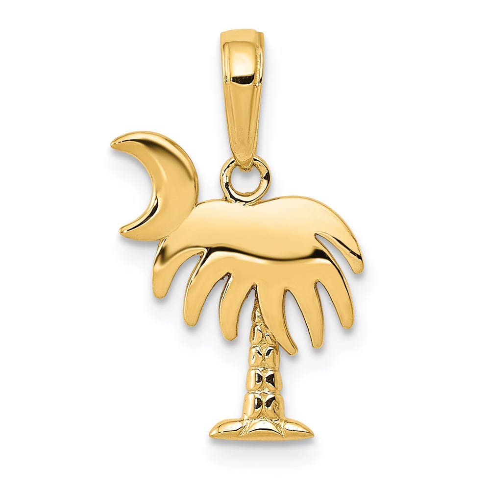 14k Yellow Gold Small Palm Tree with Moon Pendant