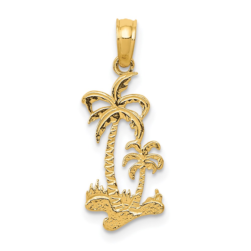 14k Yellow Gold Double Palm Trees Pendant