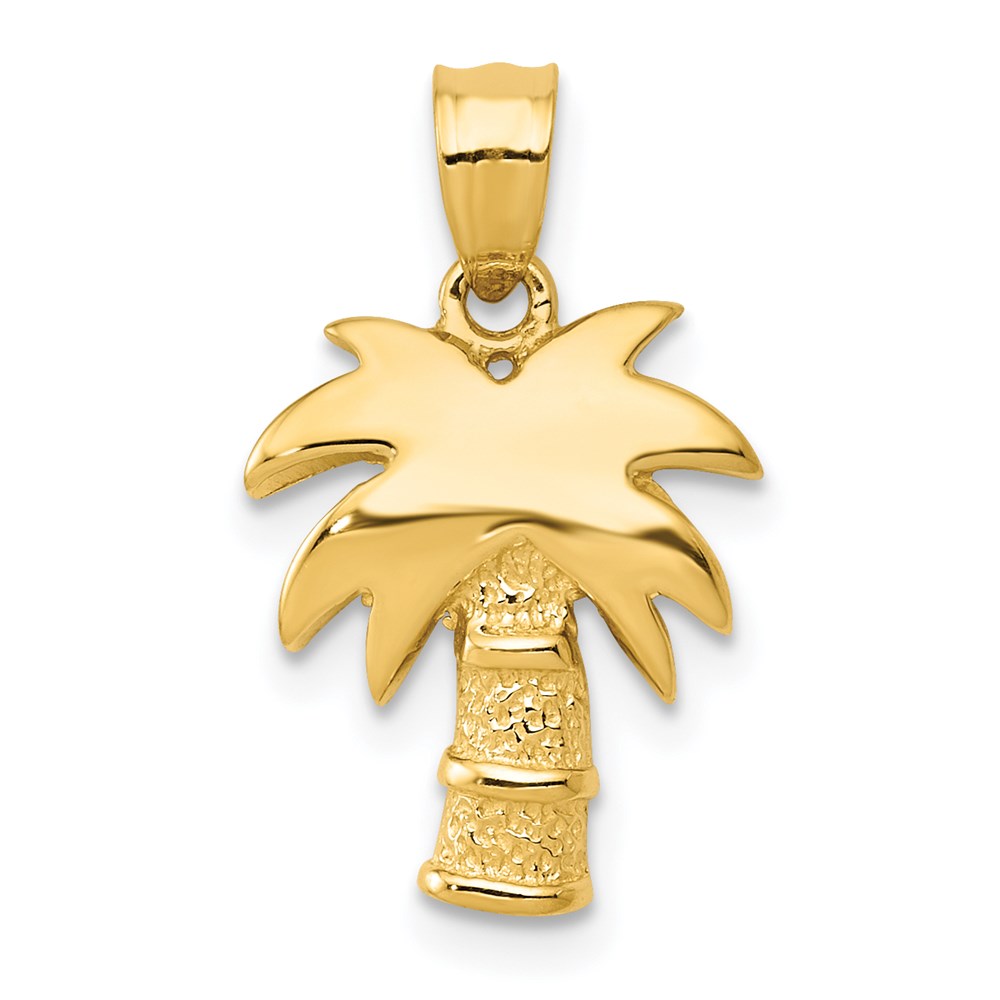 14k Yellow Gold Polished and Textured Palm Tree Pendant