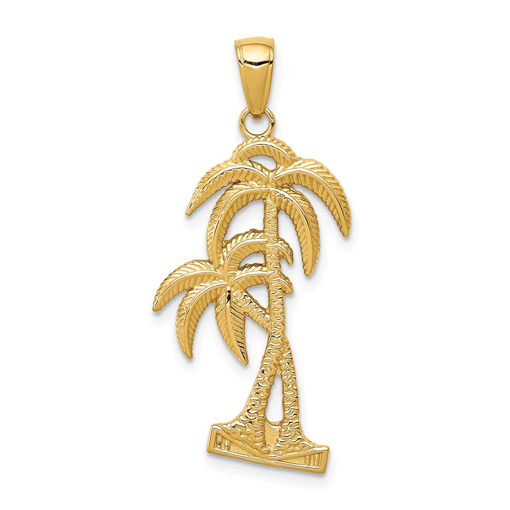 14k Yellow Gold Polished and Textured Double Palm Trees Pendant