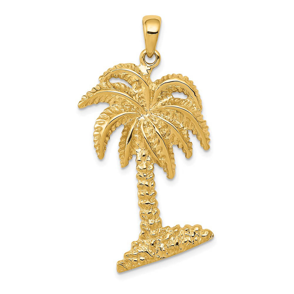 14k Yellow Gold Large Textured Palm Tree Pendant