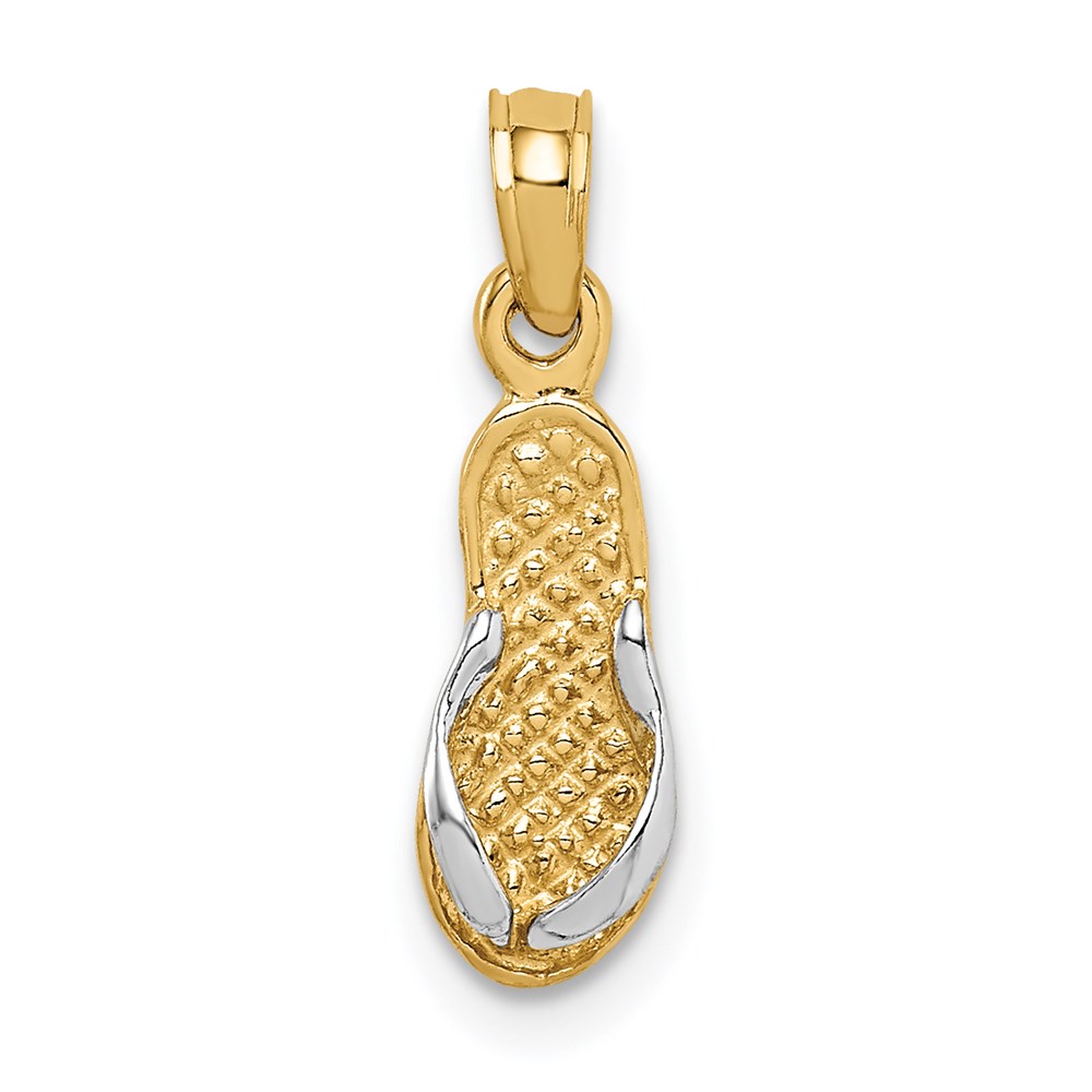 14k Yellow Gold and White Rhodium Mini 3D Flip Flop Pendant