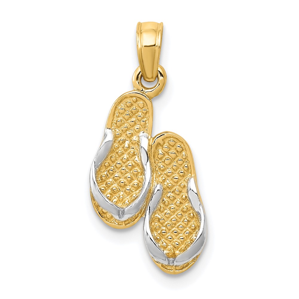 14k Yellow Gold 3D Two Tone Textured Flip Flops Pendant