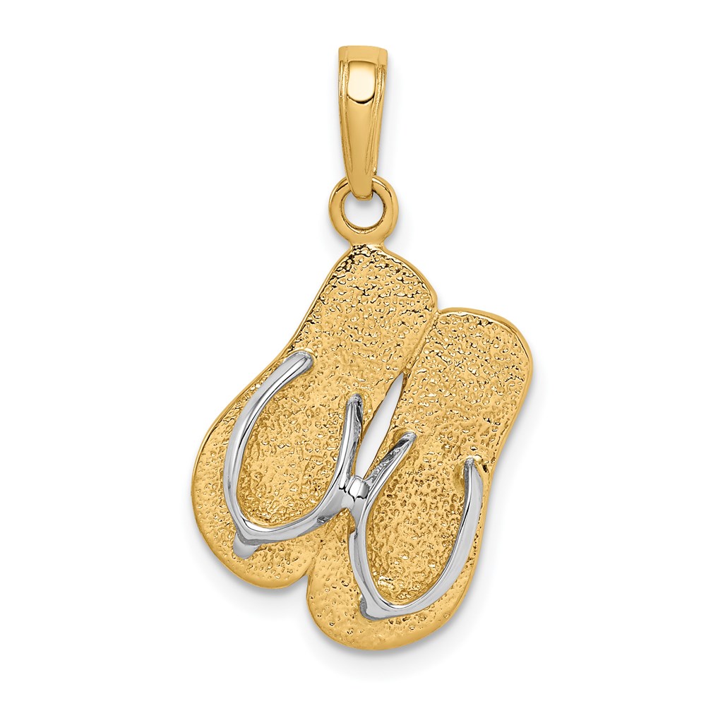 14k Yellow Gold and White Rhodium Two Tone 3D Double Flip Flop Pendant