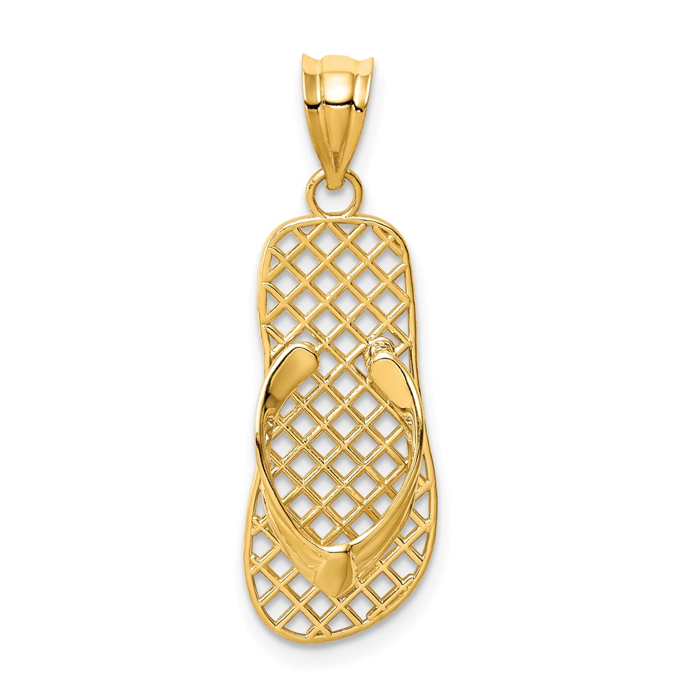 14k Yellow Gold Large Mesh Flip Flop Pendant