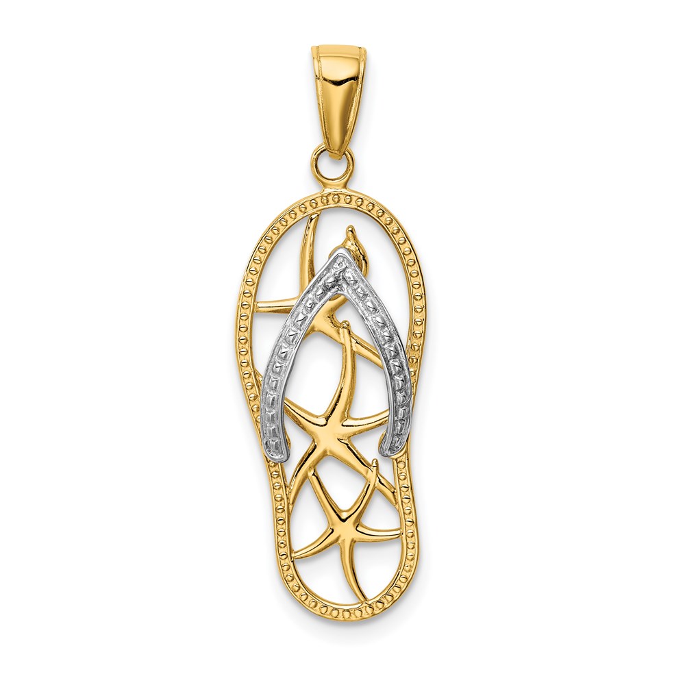 14k Two Tone Gold Starfish Flip Flop Pendant