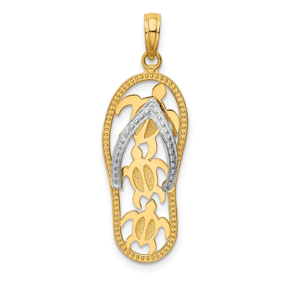 14k Two Tone Gold Sea Turtle Flip Flop Pendant