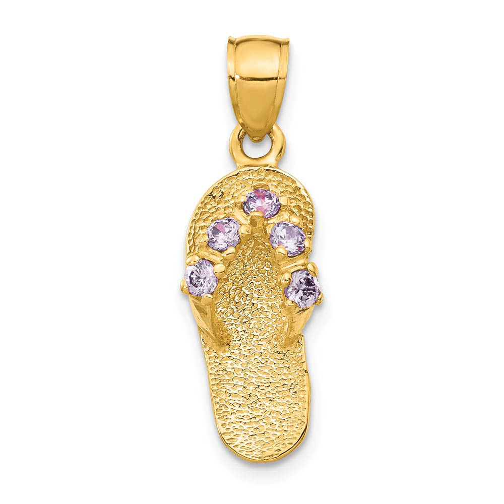 14k Yellow Gold February Cubic Zirconia Birthstone Flip Flop Pendant