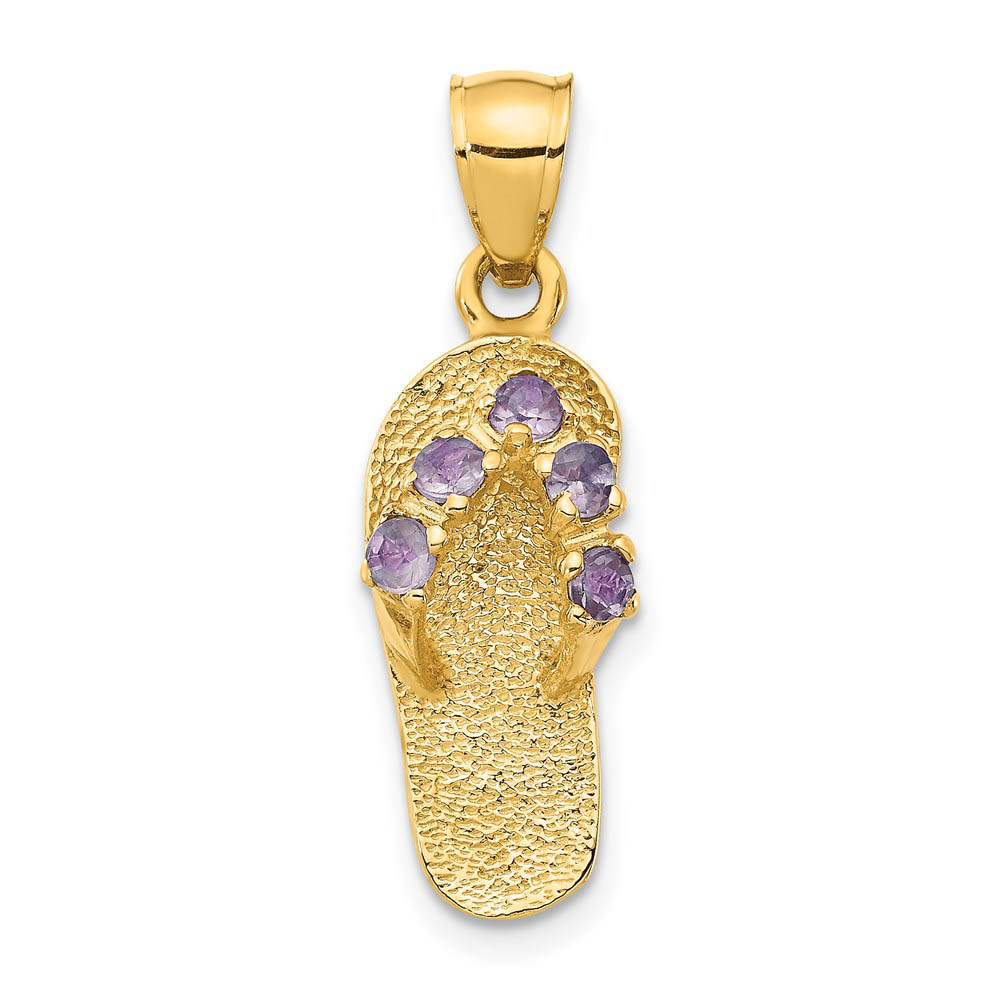 14k Yellow Gold June Cubic Zirconia Birthstone Flip Flop Pendant