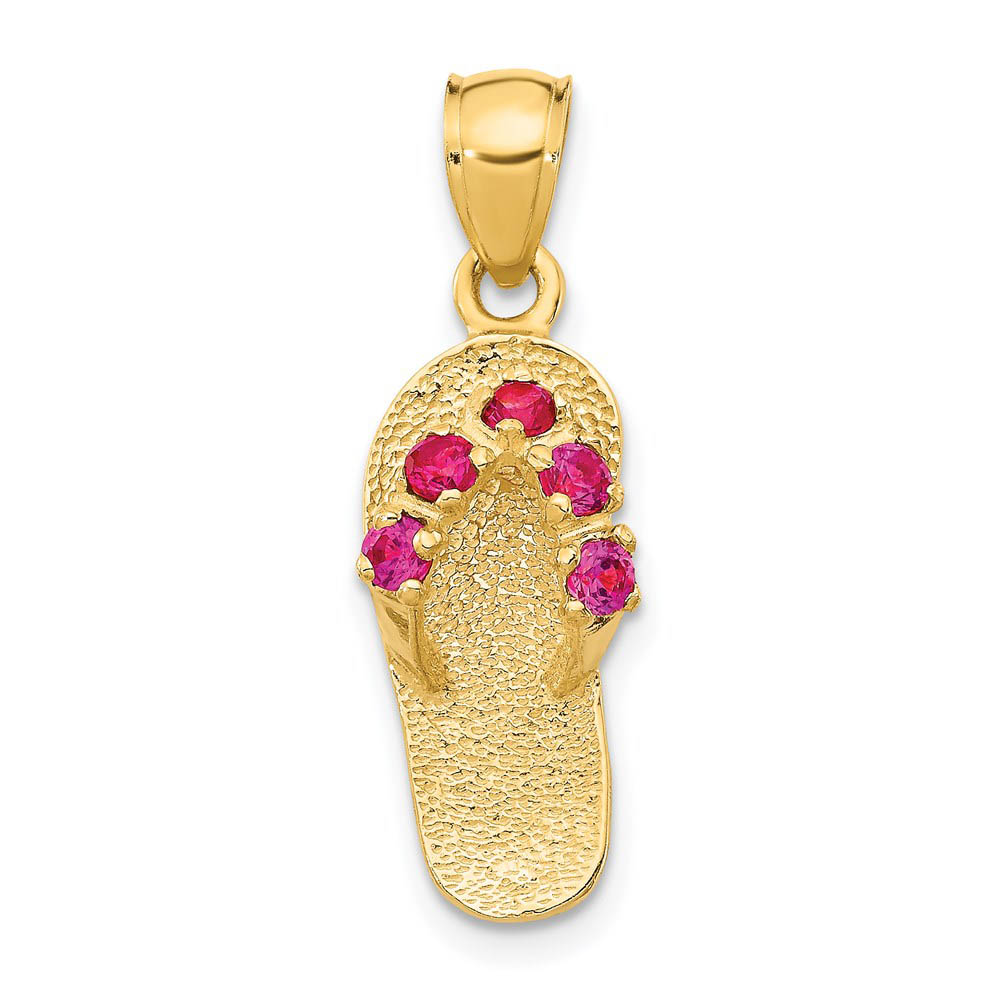 14k Yellow Gold July Cubic Zirconia Birthstone Flip Flop Pendant